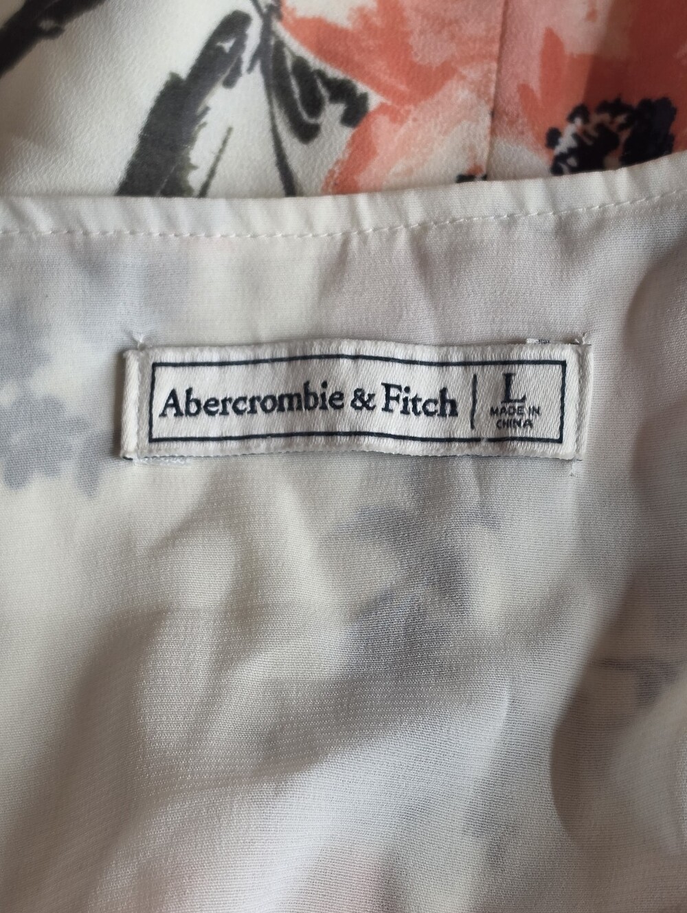 Abercrombie & Fitch Floral Wrap Mini Dress L Cream Coral Fit & Flare - Picture 10 of 11